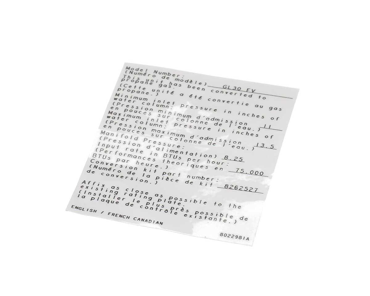 FRYMASTER PARTS Frymaster 8022981 Label Conv Nat To Pro GL30 Fv - SKU FM8022981