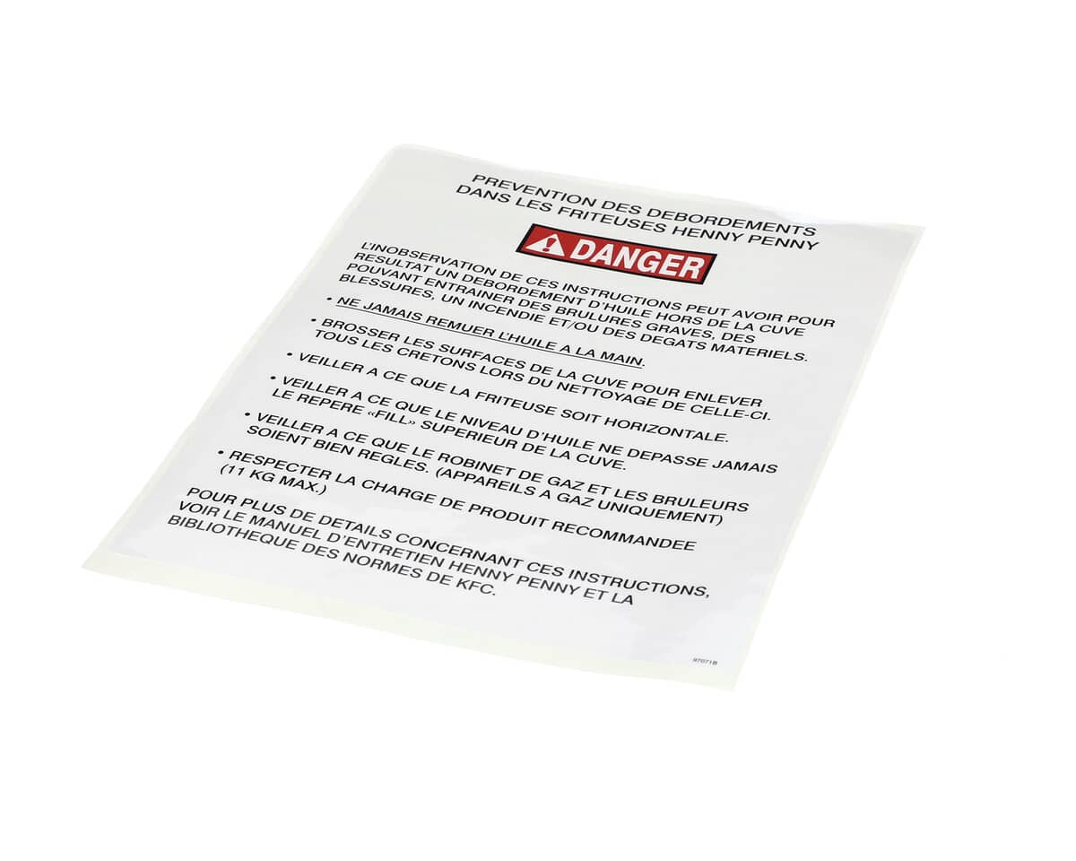HENNY PENNY PARTS Henny Penny 97071 Label-Boilover Kfc Fre - SKU HEN97071