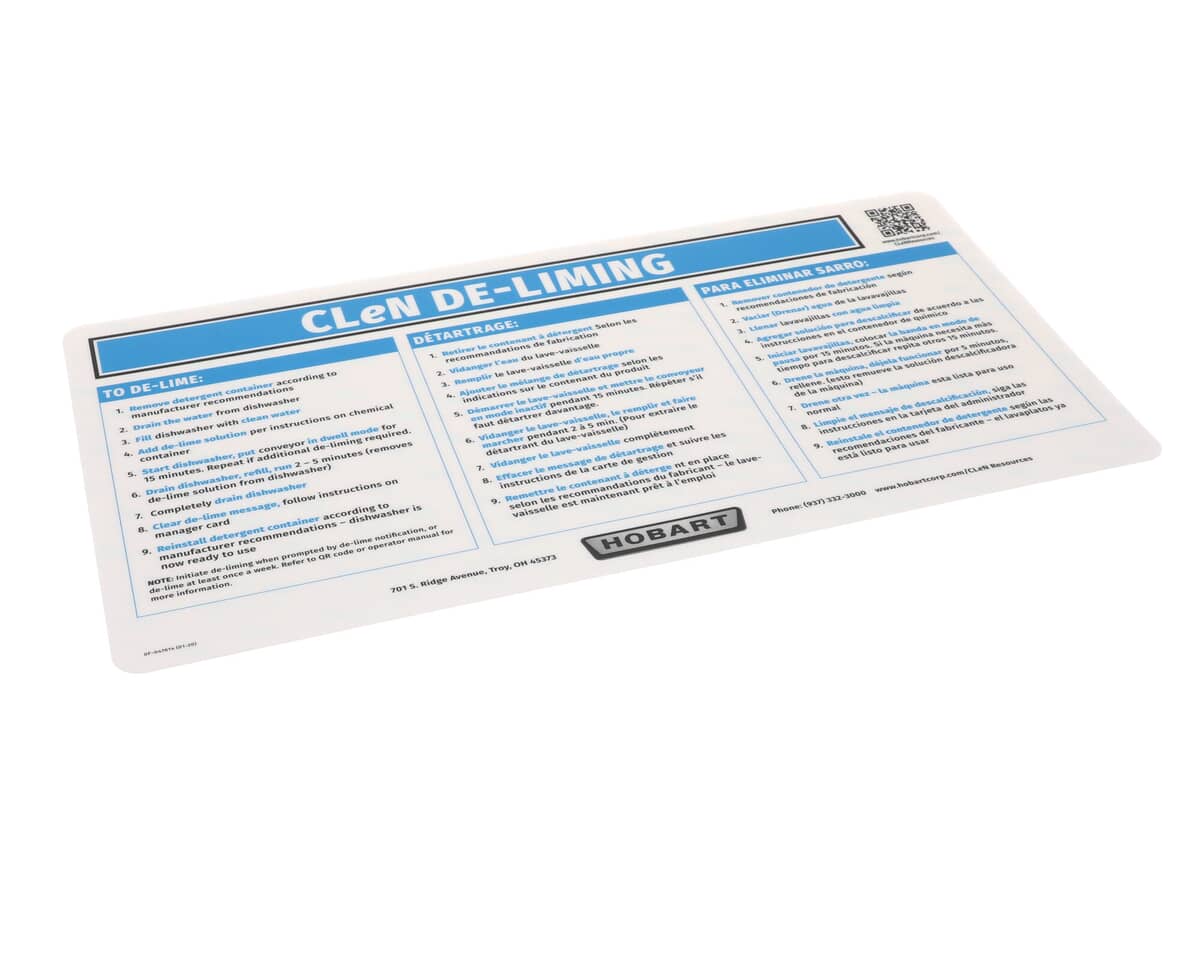 HOBART PARTS Hobart 0F-047614 Label De-Lime Instructions (T - SKU HOB0F-047614