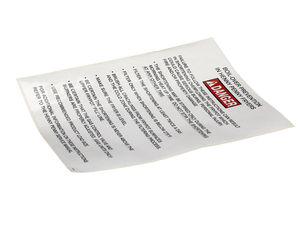 HENNY PENNY PARTS Henny Penny 37332 Label-Boilover Prevention Gm - SKU HEN37332