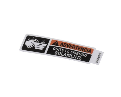 BUNN PARTS Bunn 03408.8002 Decal Warning-Remove Funnel Spanish - SKU BU03408.8002