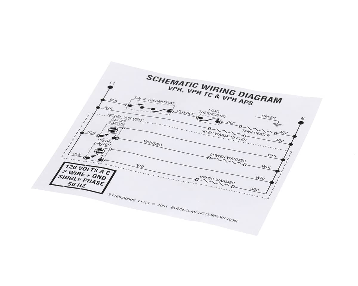BUNN PARTS Bunn 33769.0000 Schematic Elec-Vpr Ii - SKU BU33769.0000