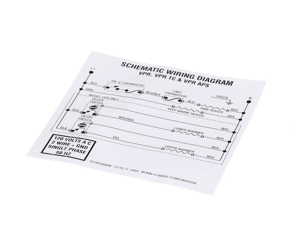BUNN PARTS Bunn 33769.0000 Schematic Elec-Vpr Ii - SKU BU33769.0000