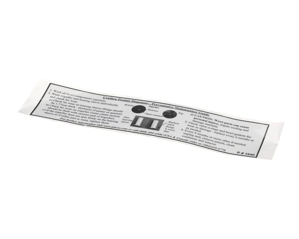 GRINDMASTER CECILWARE PARTS Grindmaster Cecilware 1940 Decal Maintenance Guide - SKU GM1940