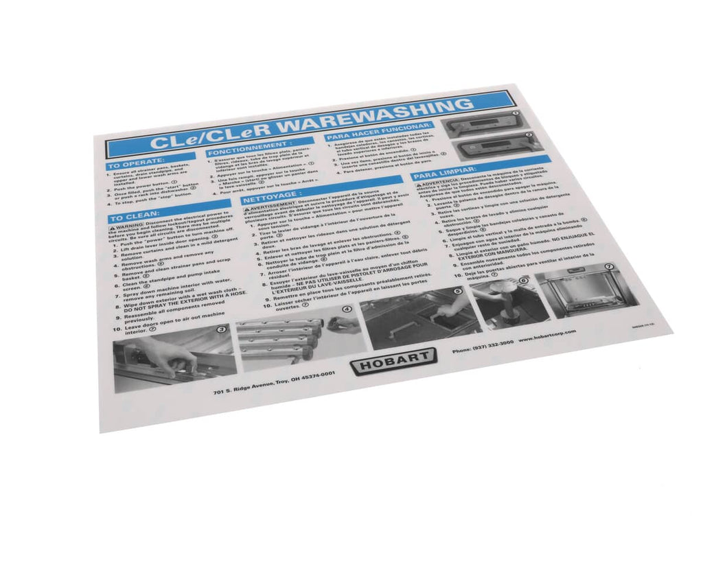 HOBART PARTS Hobart 00-948326 Label Instruction Cleaning T - SKU HOB00-948326