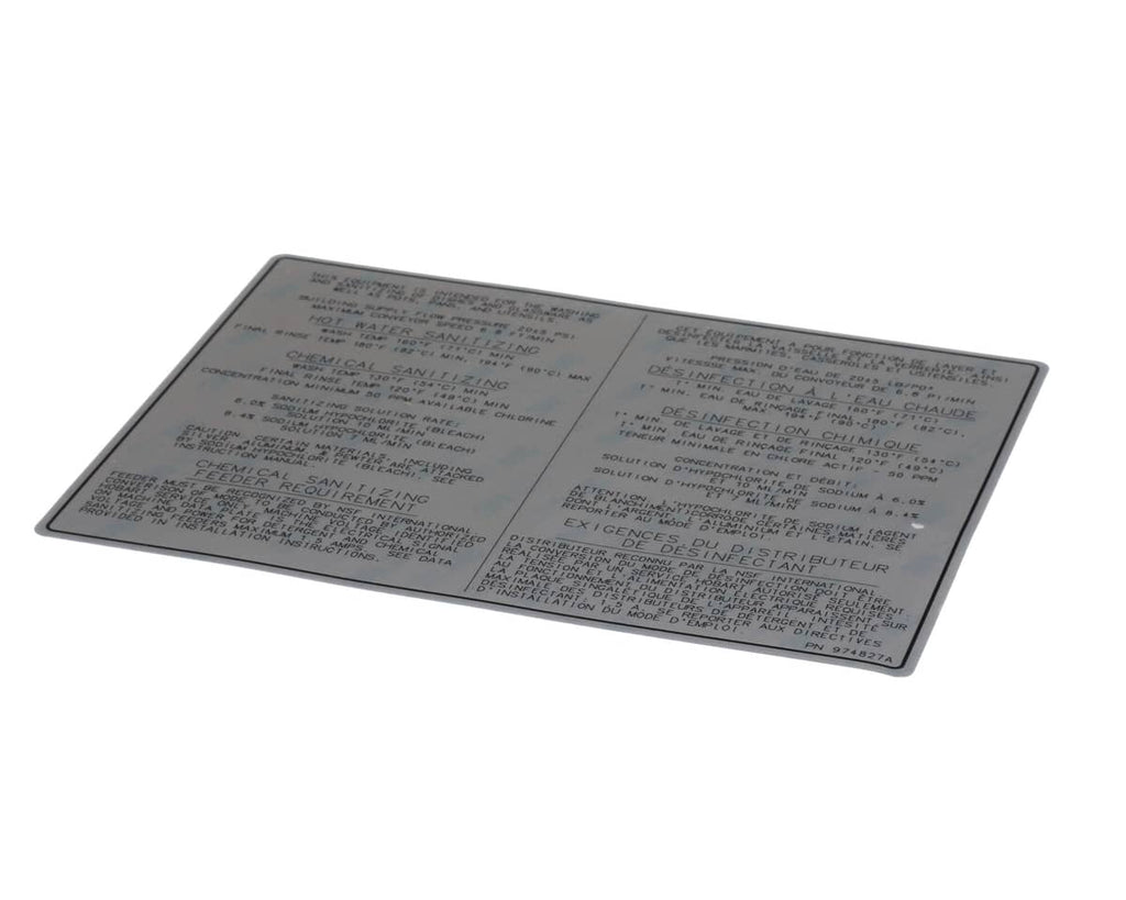 HOBART PARTS Hobart 00-974827 Label Dishwasher-Bilingual - SKU HOB00-974827