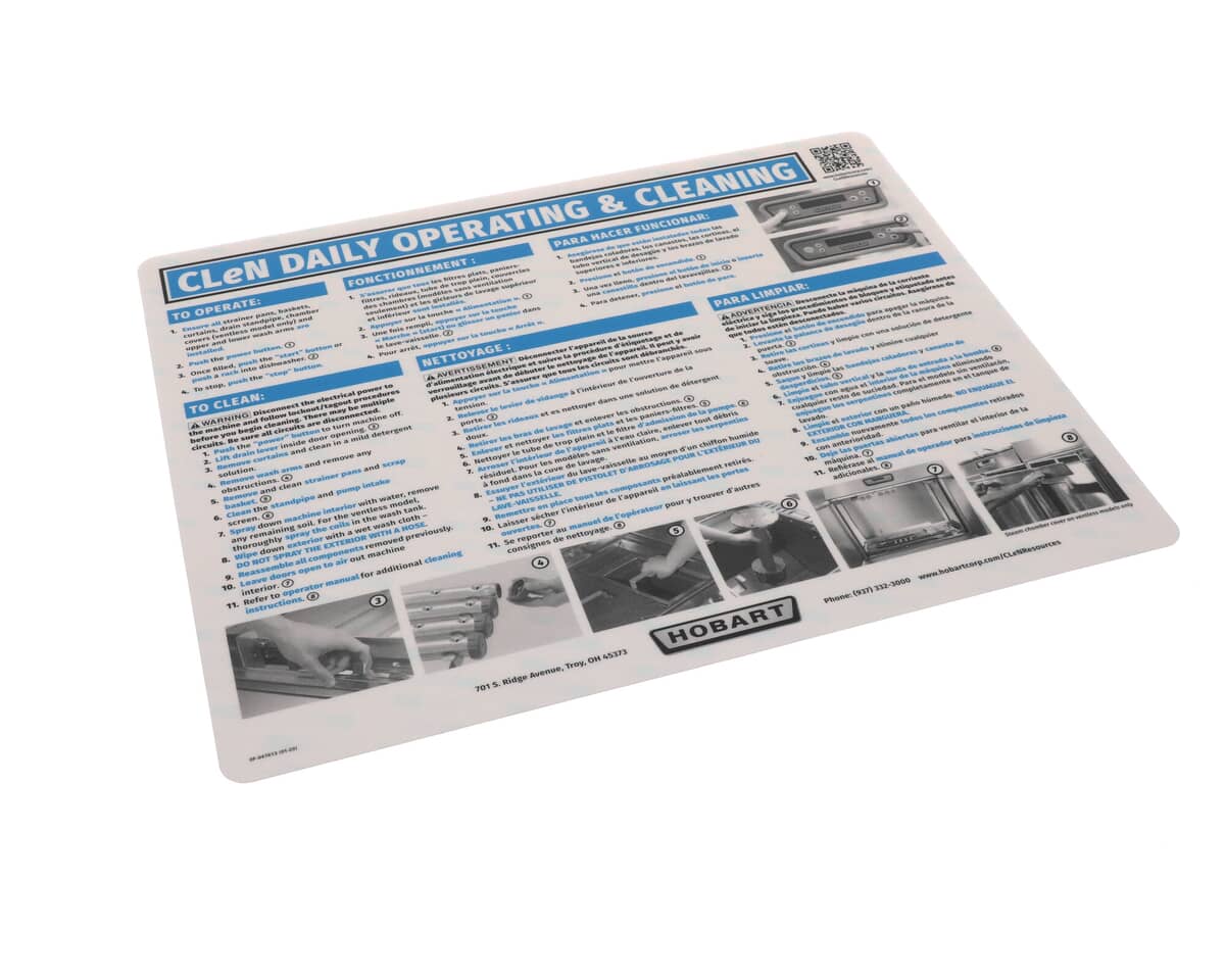HOBART PARTS Hobart 0F-047613 Label Operating Cleaning Istr - SKU HOB0F-047613