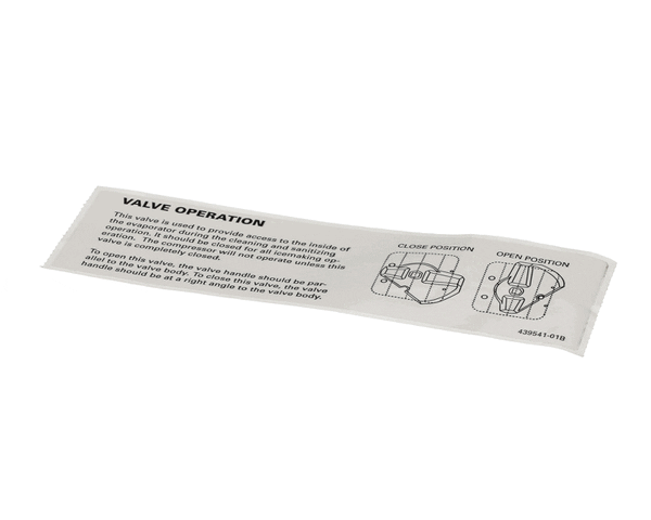 HOSHIZAKI 439541-01 OPERATION LABEL-VALV