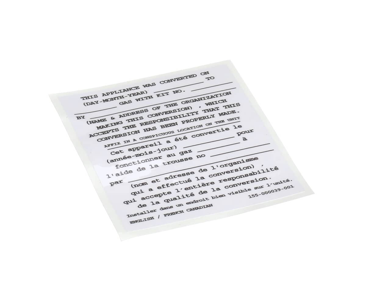 PITCO PARTS Pitco 155-000039-001 Conversion Sticker - SKU PT155-000039-001