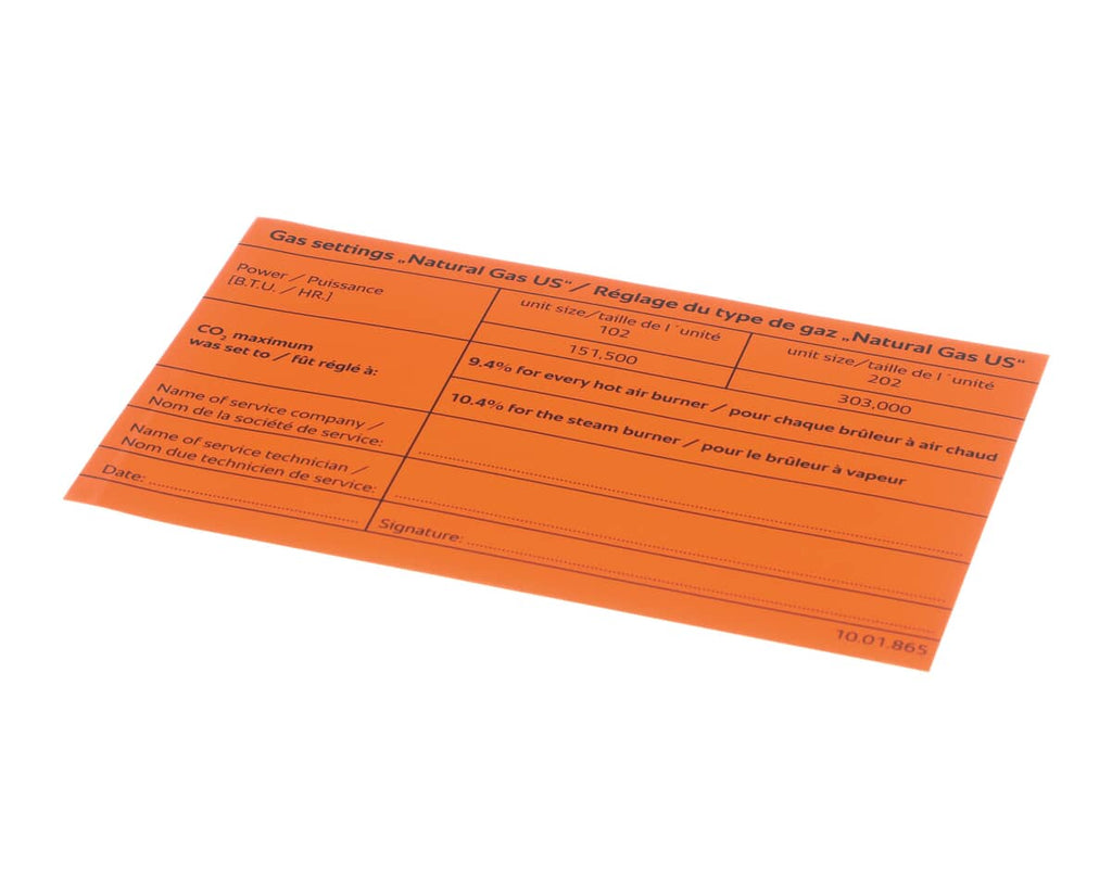 RATIONAL PARTS Rational 10.01.865P Sys Stckr Gas T 102G/202G Nat - SKU RATL10.01.865P
