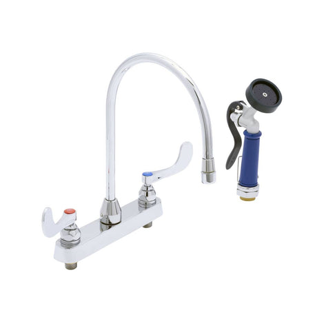 T&amp;S BRASS PARTS T&amp;S Brass PG-2347-WH4-VH Pet Grooming Faucet W/ Spray Valve 8 Deck Mt Go - SKU TSPG-2347-WH4-VH