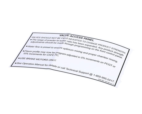 WILBUR CURTIS PARTS Wilbur Curtis WC-38190 Label Valve Access Panel Pcgt - SKU WCWC-38190