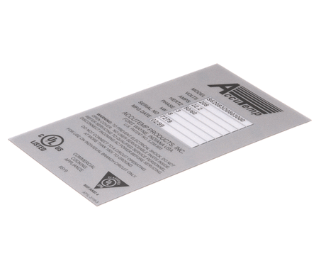 ACCUTEMP PARTS Accutemp AT1L-3116-3 Data Tag Steamers Us - Must Supply S/N - SKU ACCAT1L-3116-3