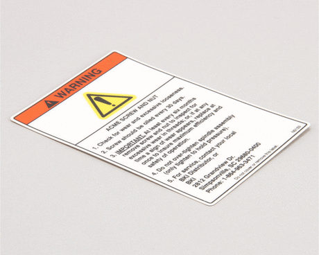 BKI PARTS BKI N0153 Decal Fkm Warning Acme Screw - SKU BKIN0153