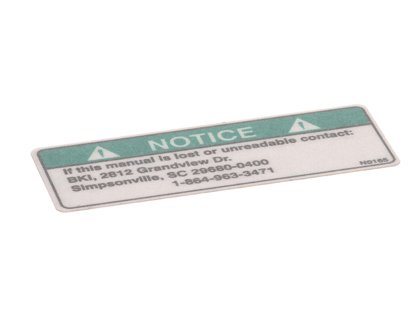 BKI PARTS BKI N0165 Decal Notice Lost Manual - SKU BKIN0165