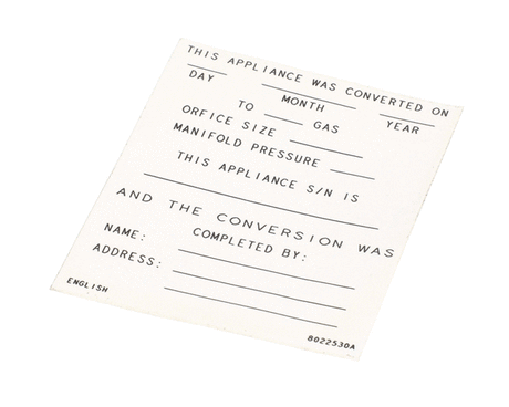 FRYMASTER PARTS Frymaster 8022530 Label Conversion Date English - SKU FM8022530