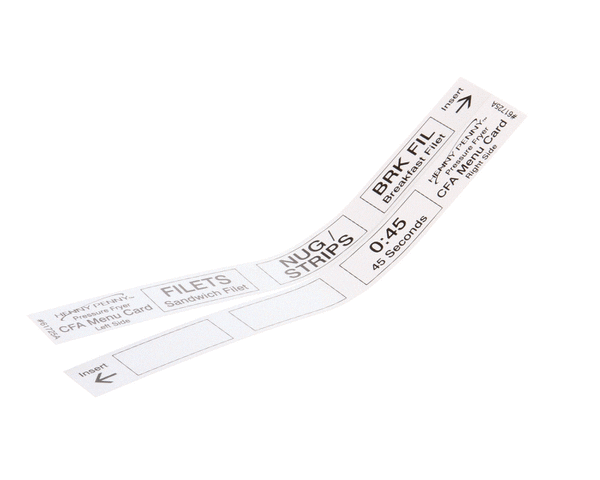 HENNY PENNY PARTS Henny Penny 61725 Menu Card-Cfa Pressure Fryer - SKU HEN61725