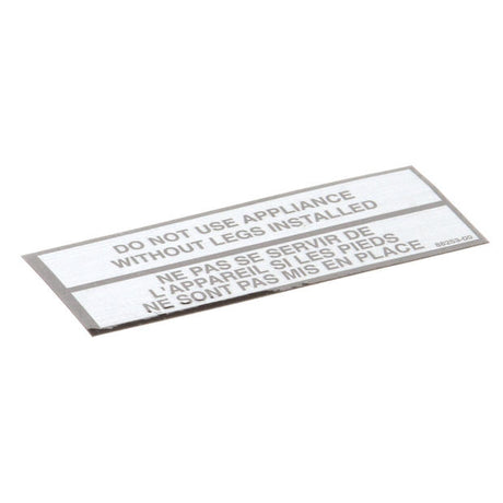 APW WYOTT PARTS APW Wyott 8825300 Decal Leg Warning - SKU APW8825300