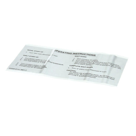 MIDDLEBY  MD22500-0141 LABEL OPERATING INSTR